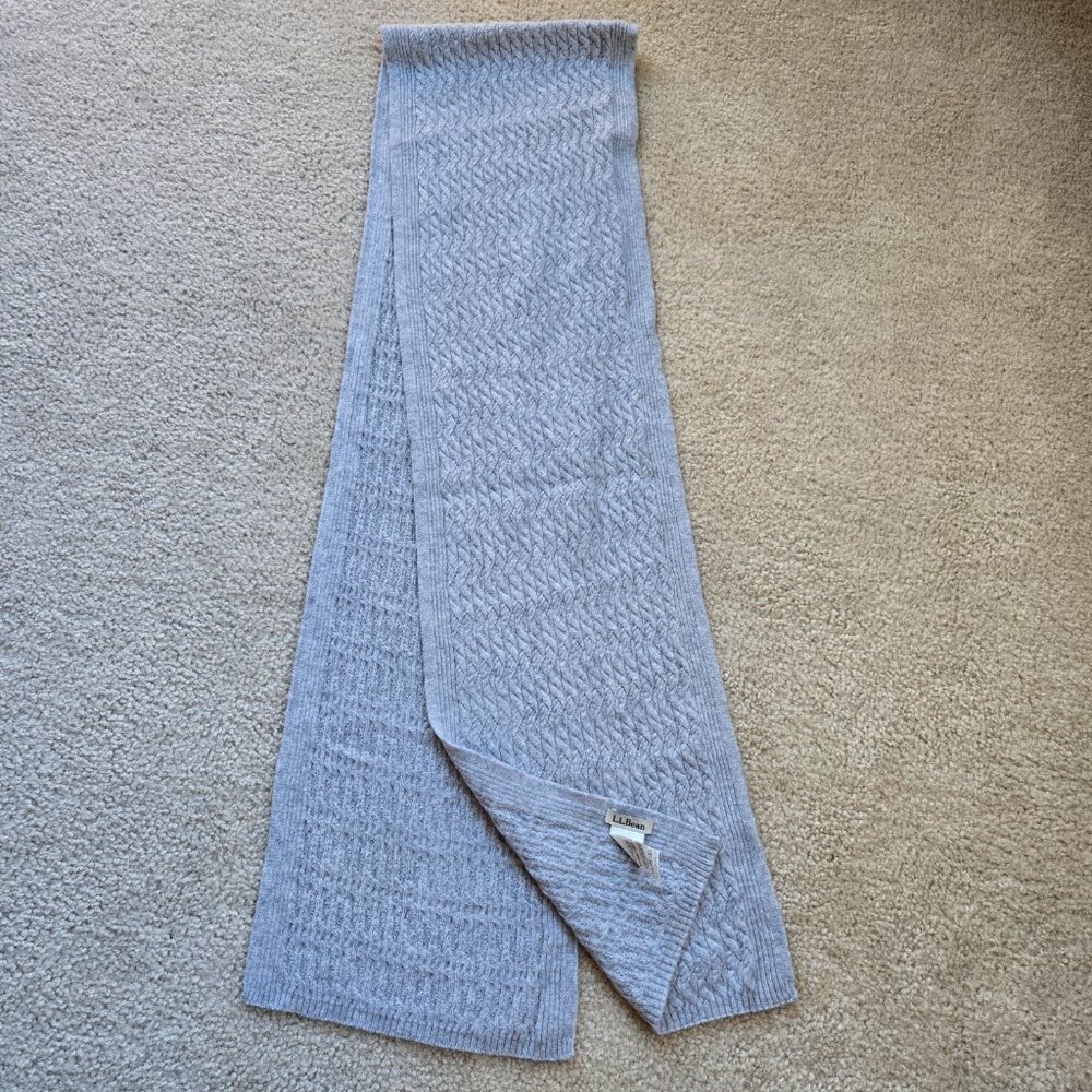 NWOT L.L. Bean Cashmere Scarf Grey Mini Cable Knit - Picture 6 of 9